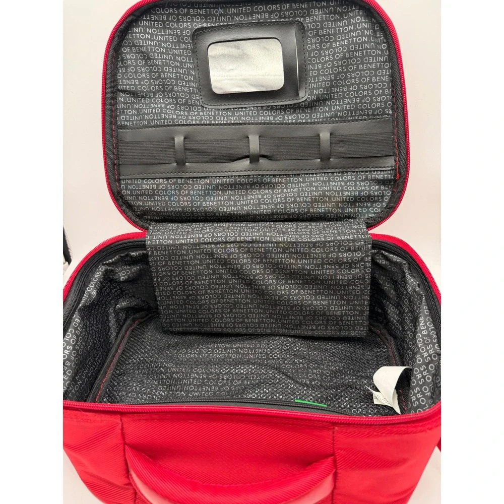 United Colors of Benetton Red Vanity Case Travel Cosmetic Bag Mirror Organizer